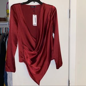 Boohoo red asymmetrical wrap top